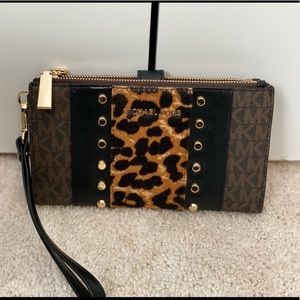 Michael Kors black and leopard print wallet